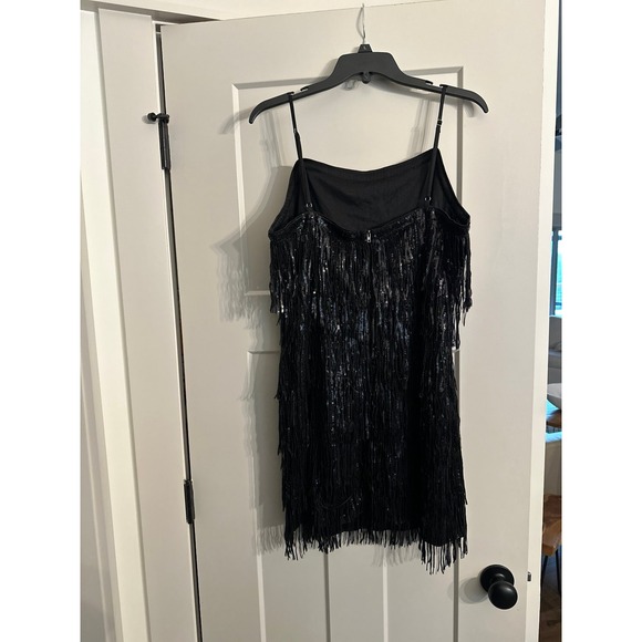 Black Cocktail Dress Size XL Sequins and Fringe NWOT PROM Formal - Picture 5 of 8